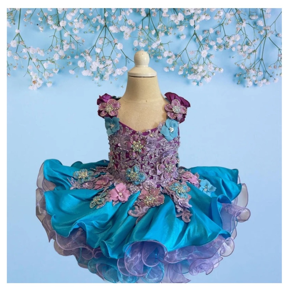 Girls  Blue and Purple dress, Pageant cupcake Princess birthday Dress,